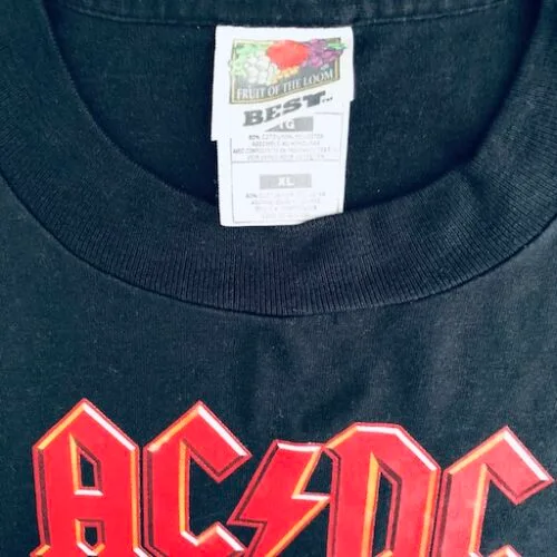 Fruit of the Loom BEST tag Honduras on vintage ACDC shirt
