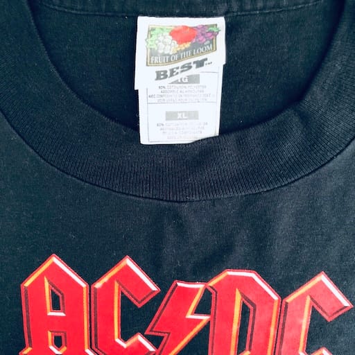 Fruit of the Loom BEST tag Honduras on vintage ACDC shirt