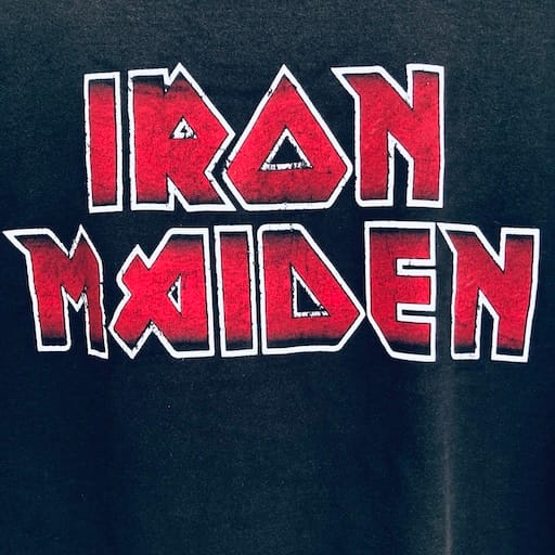 Back of Iron Maiden tee with red logo print