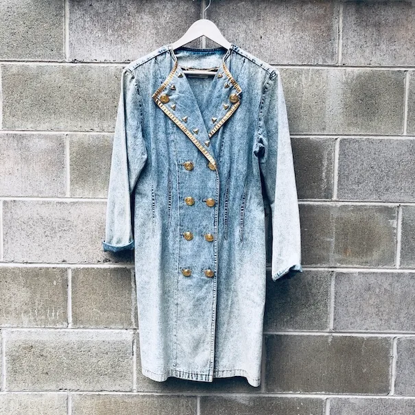 VINTAGE 80's denim button-up dress
