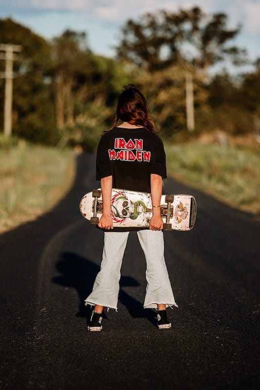 Back of Iron Maiden tee with red logo print