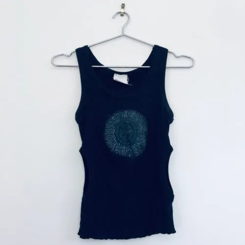 Gaudi Italy tank top, vintage ribbed cutout top, early 2000s streetwear, black cotton tank