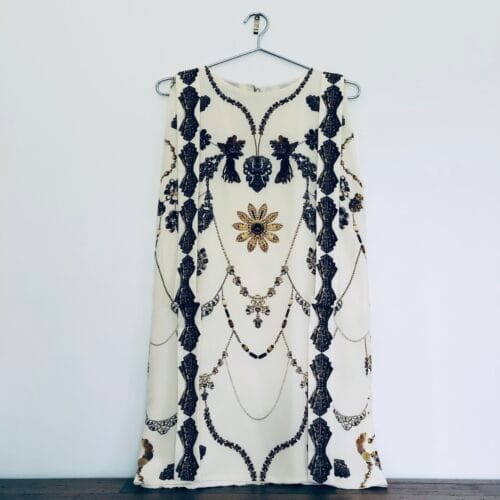 Romance Was Born archival dress, Vintage Australian designer mini dress, Silk printed party dress, Luxury Australian fashion, Trompe l’oeil silk dress