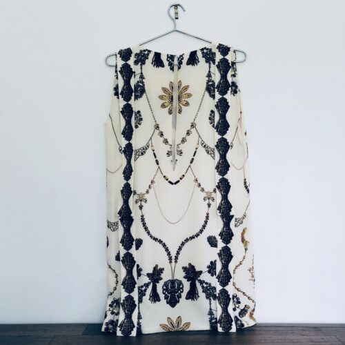 Romance Was Born archival dress, Vintage Australian designer mini dress, Silk printed party dress, Luxury Australian fashion, Trompe l’oeil silk dress