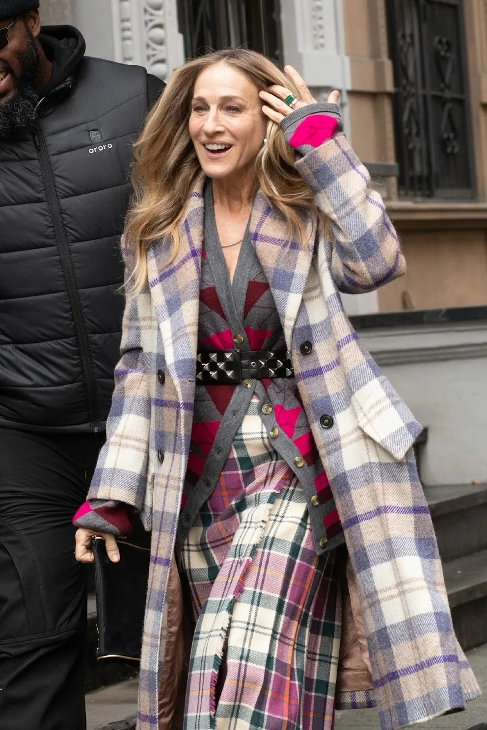 Carrie Bradshaw belt, black leather studded belt, Sex and the City accessory, iconic TV fashion, pyramid stud waist belt