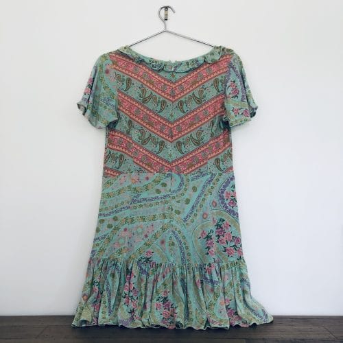 Spell bohemian festival dress, Spell & The Gypsy Collective ruffle dress, Preloved Spell Collective clothing, Bohemian paisley summer dress, Spell brand maxi-inspired midi dress, Australian boho designer fashion