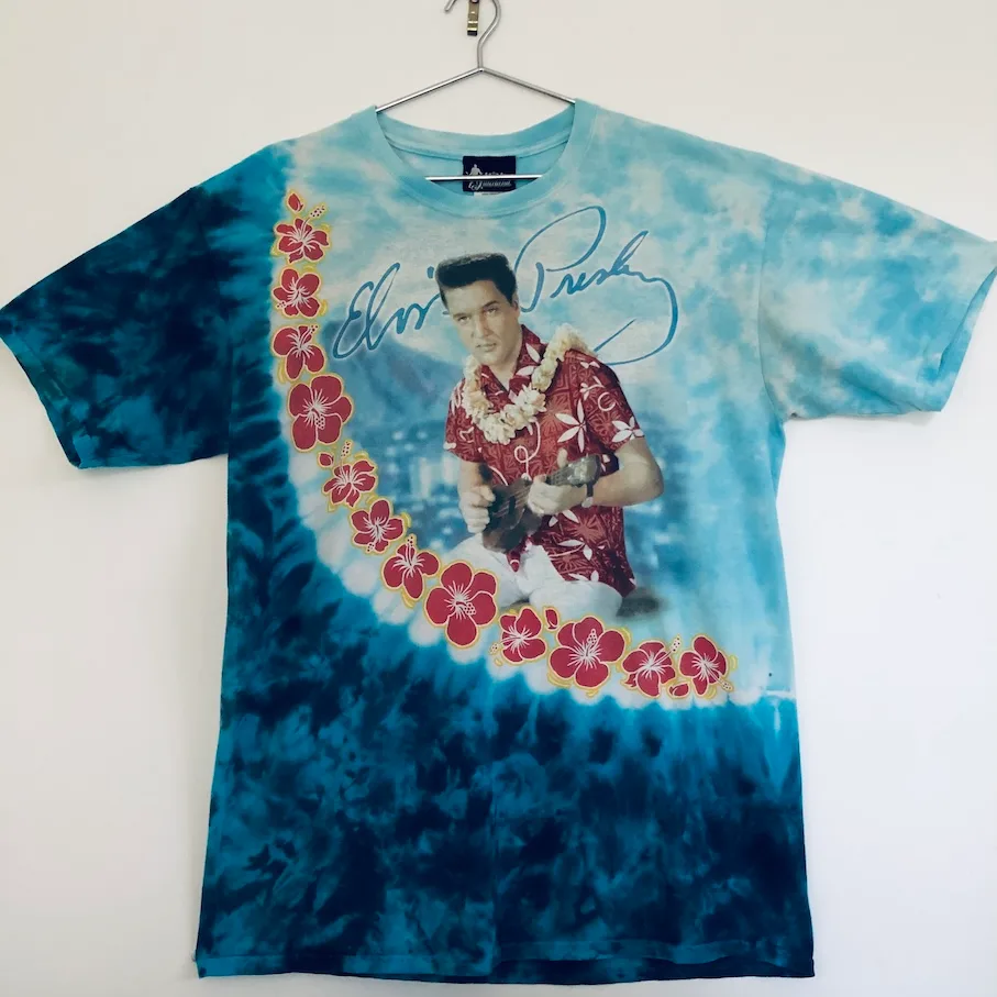 Elvis Presley “Blue Hawaii” tie-dye T-shirt front graphic