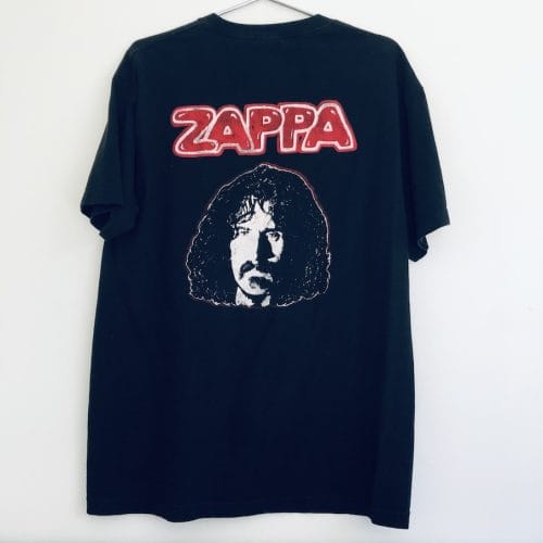 Back graphic of Frank Zappa on vintage band tee