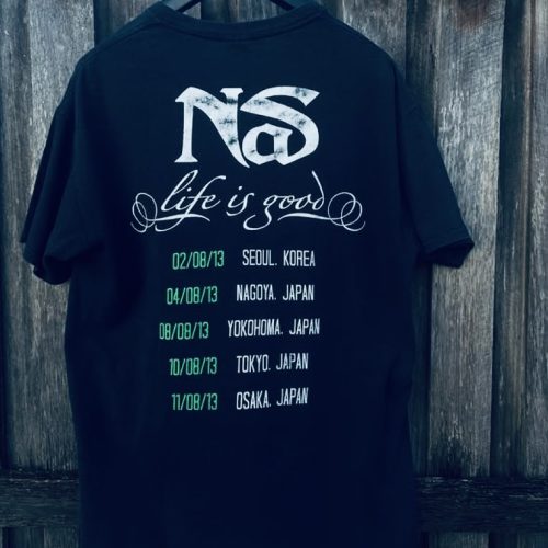 Back of Nas Life Is Good 2013 Asia Tour T-shirt with Seoul and Japan tour dates